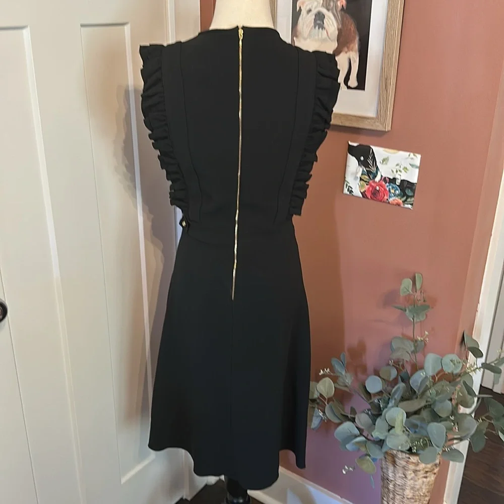 Rochas black ruffles detail fit & flare back zipper sleeveless 10 midi dress - Picture 8 of 16